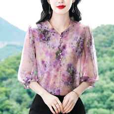 批发实拍 20256夏季减龄七分袖印花气质大码衬衫洋气漂亮油画风上衣