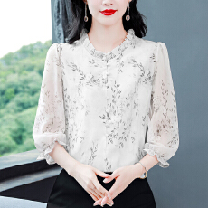 批发实拍小众轻奢雪纺真丝立领2026夏季新品女士七分袖漂亮小衫