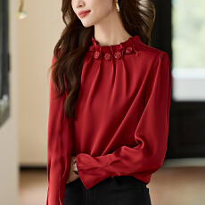 批发实拍2026时尚减龄立领百搭设计感立体玫瑰花纯色套头女士小衫