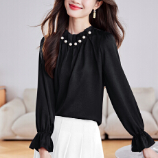 批发实拍2065春<b class='q'>秋</b>新品洋气时尚百搭立领钉珠设计感女士长袖衬衫