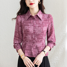 批发实拍2026春季新品设计感收腰显瘦时尚提花<b class='q'>真丝</b>雪纺女士长袖上衣