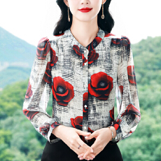 批发实拍2026新品设计感复古做旧工艺印花女士雪纺洋气时尚长袖小衫