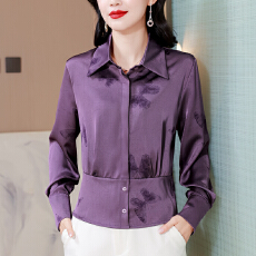 批发实拍2026新品紫色<b class='q'>真丝</b>缎面设计感收腰贵妇人洋气长袖小衫