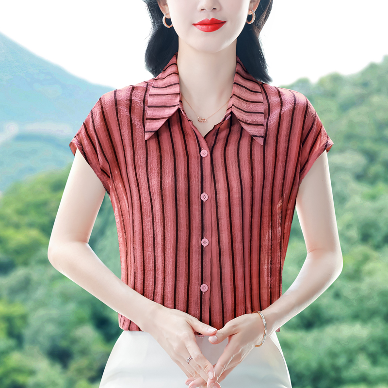 실사 2026 여름 신제품 미니멀리즘 캐주얼 폴로 칼라 여성 스트라이프 Feifei 소매 아름다운 편안함 작은 셔츠