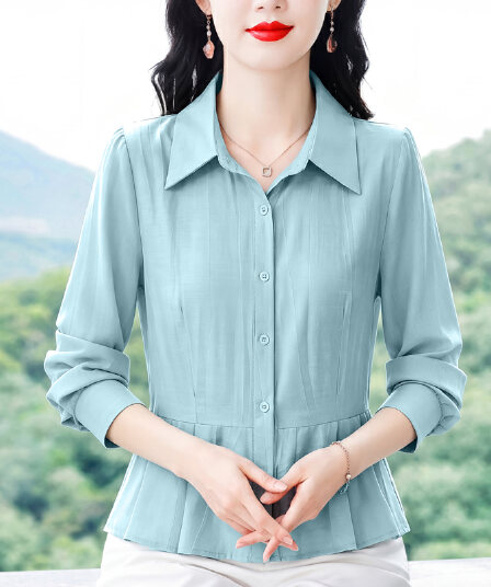 실사 2026 작은 대중 면 린넨 영 엄마 아름다운 허리 수축 단색 다용도 여성 긴팔 맨위