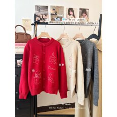 批发实拍实价秋冬新款美式复古新年圣诞针织毛衣开衫休闲上衣外套