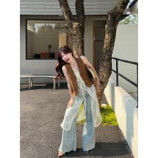 批发实拍实价<b class='q'>新款</b>休闲风无袖马甲蕾丝系带长款开衫时尚叠穿两件套