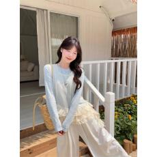 批发实拍实价春款新款甜美荷叶边网纱马甲背心长袖<b class='q'>T</b><b class='q'>恤</b>两件套