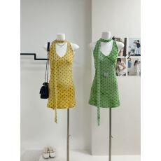 批发Okaaay【伊甸园游记】夏季法式复古度假风波点<b class='q'>挂</b><b class='q'>脖</b>V领掐腰<b class='q'>连衣裙</b>