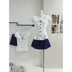 批发【瑞茜】海盐奶盖 春夏纯欲辣妹风短袖衬衫上衣裙子 R66582-1H