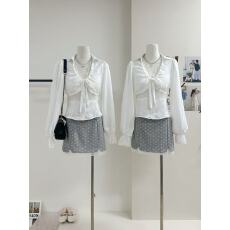 批发智感伊甸园 纯欲假两件蕾丝天丝拼接衬衫含胸垫波点低腰包臀半裙