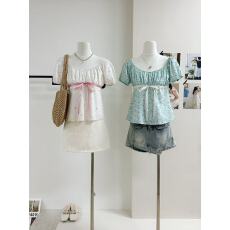 批发PtonUmi春野花涧 大圆领巨好看短袖T恤春夏新款漂亮碎花<b class='q'>上衣</b>显瘦