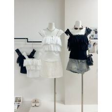 灰尘邓邓 蕾丝吊带背心女2026夏季新款法式雪纺荷叶边抹胸上衣