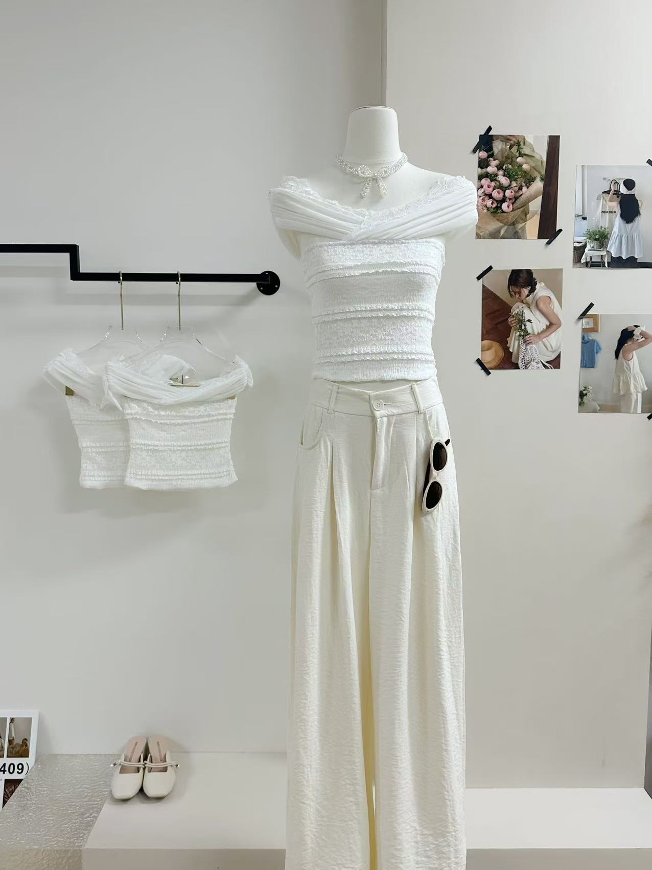 okmashop 법 새싹 bunny 레이스 오프숄더 티셔츠 여성 여름 디자인 센스 순수한 욕망 섹시함 오프숄더 맨위