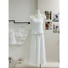批发YOLO SHOP古董少女獨<b class='q'>家</b>100棉蕾丝设计叠穿纯欲木耳边夏季短袖上衣