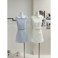 批发JMSHOP 温莎小姐 TR斜纹西装料娃娃领连衣裙<b class='q'>女</b>收腰显瘦无袖背心裙