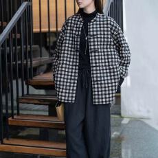 批发2025秋冬新款<b class='q'>全棉</b>色织格皱感国风盘扣宽松显瘦外套