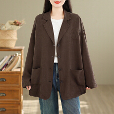 批发2026实拍<b class='q'>春</b>季新款亚麻宽松休闲气质显瘦有里衬西装女外套