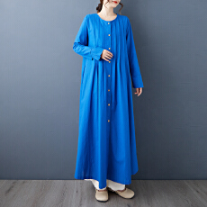 批发2026实拍春季新款<b class='q'>亚麻</b>宽松显瘦中长款休闲文艺开胸长袖<b class='q'>外套</b>连衣裙