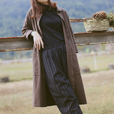 批发2026春季新款文艺复古厚实<b class='q'>亚麻</b>中长款翻领开胸长袖<b class='q'>外套</b>