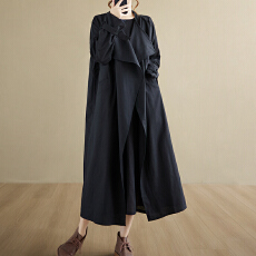 批发2026实拍春季新款<b class='q'>亚麻</b>大翻领休闲减龄韩系长款抽绳洋气风衣<b class='q'>外套</b>