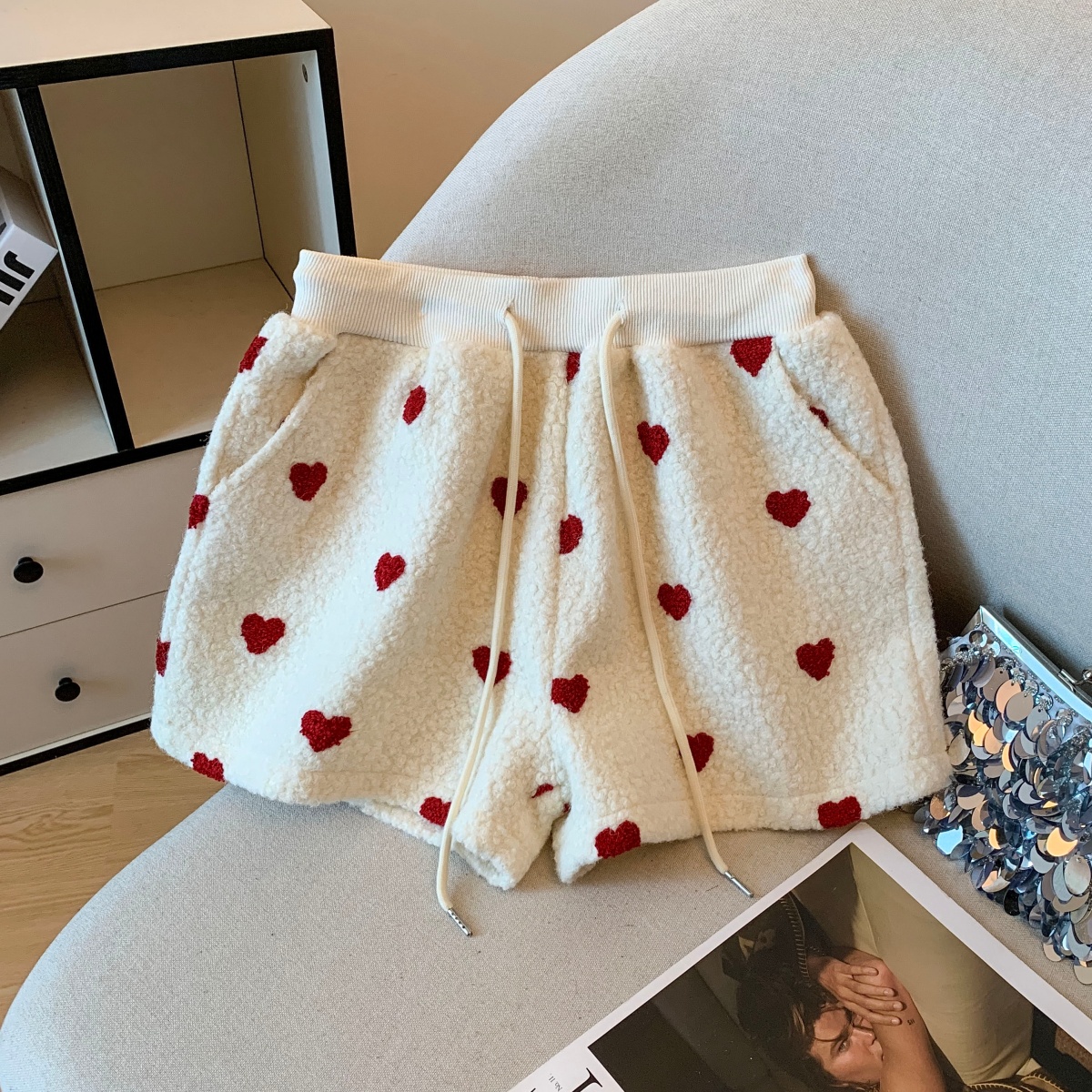 MY15479# 羊羔绒短裤女新款高腰a字显瘦慵懒保暖毛绒靴裤女裝貨源服裝批發