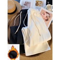 批发实拍加绒加厚直筒糯米卫裤女2025新款秋冬米白色裤子宽松阔腿裤