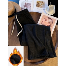 批发实拍加绒加厚糯米阔腿裤女秋冬新款高腰窄版直筒休闲垂感运动卫裤