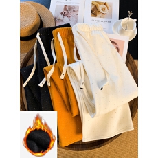 批发实拍重工烫钻阔腿裤女秋冬加绒加厚直筒裤满天星休闲拖地裤