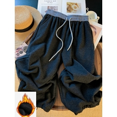 批发实拍冬装北极绒糯米小个子休闲裤女加绒加厚松紧腰垂感宽松阔腿裤
