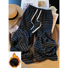 批发实拍加绒加厚复古条纹针织阔腿裤女冬季高腰显瘦垂感休闲北极绒裤