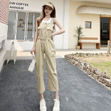 批发实拍2026高腰显瘦<b class='q'>背带裤</b>女新款连体裤收腰系带洋气减龄直筒裤