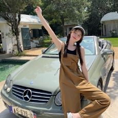 批发实拍2026少女卡其色纯棉<b class='q'>背带裤</b>夏季学生女阔腿裤小个子休闲裤套装