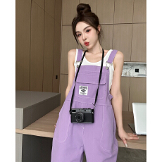 批发多巴胺夏季新款班服小众<b class='q'>背带裤</b>女甜辣风直筒休闲长裤直筒裤套装