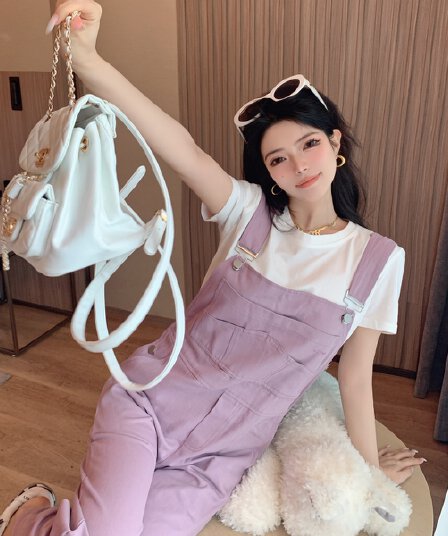 도파민 학생 새로운 클래스 서비스 팀 서비스 클래식 핏 스타일 루즈핏 워크웨어 멜빵 바지 세트 여성 캐주얼 바지