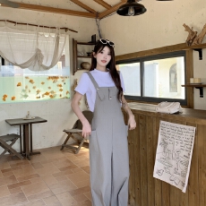 批发实拍今年流行爆款灰色背带裤2026春夏季新款设计感宽松慵懒风<b class='q'>长裤</b>