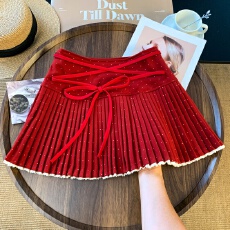 批发实拍圣诞节加厚毛呢<b class='q'>百褶</b>半身裙女秋冬新款高腰显瘦小个子a字<b class='q'>短裙</b>