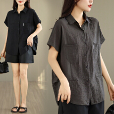 批发2026夏季冰凉丝薄款<b class='q'>女</b>士短袖衬衣百搭设计感休闲宽松衬衫