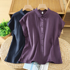批发棉麻上衣夏季高端<b class='q'>妈妈</b>款洋气高贵宽松小衫女式短袖衬衫2026新款