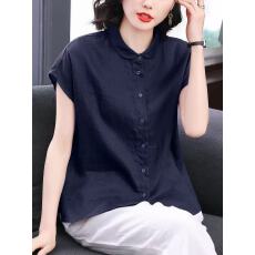 批发棉麻上衣夏季高端<b class='q'>妈妈</b>款洋气高贵宽松小衫女式短袖衬衫2026新款