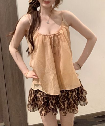 callmeear 레오파드 무늬 깨진 플리트 스커트 아메리칸 핫걸 반신 스커트 이른 봄 새로운 프릴 한 마디 미니 스커트