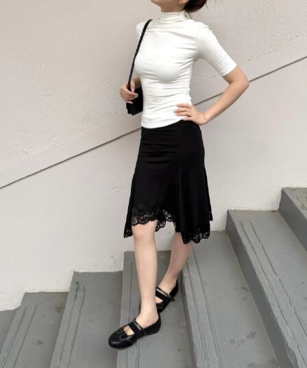aoanao 흔들다 레이스 인어 꼬리 물결무늬 반 스커트 하의 검정색