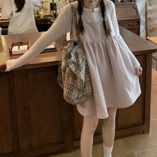 批发TheDouerr 少女粉编织毛呢娃娃背心裙连衣裙<b class='q'>甜美</b>