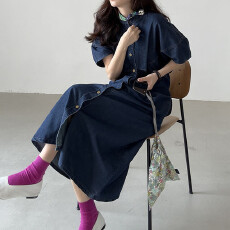 批发现~chic百搭宽松 小众时尚牛仔<b class='q'>连衣裙</b>