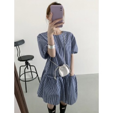 批发已出货~chic百搭<b class='q'>可爱</b>减龄格子<b class='q'>连衣裙</b>