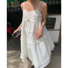 批发已出货～度假风甜美木耳边装饰吊带<b class='q'>连衣裙</b>