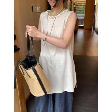 批发现～两色度假风手工钉珠<b class='q'>亚麻</b><b class='q'>连衣裙</b>