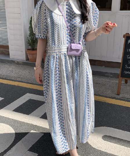 있음 선적 chic 꽃무늬 베이비 칼라 드레스