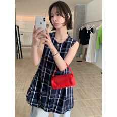 批发现~韩系高级感格纹叠穿长款背心