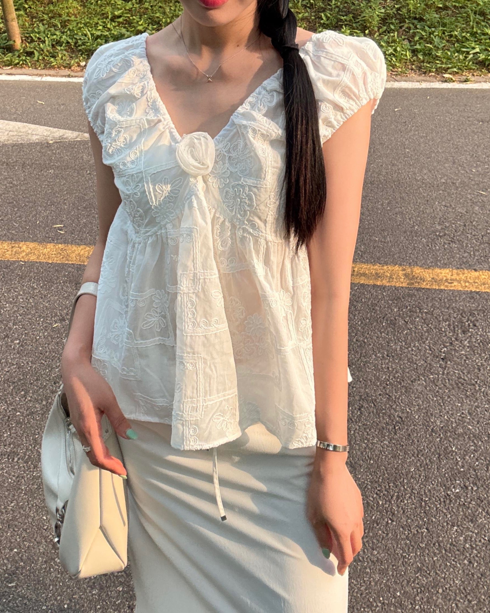 있음 선적 흑인과 백인 색상 전후 V넥 자수 민소매 맨위